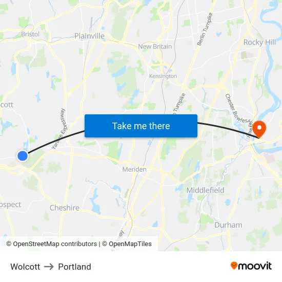 Wolcott to Portland map