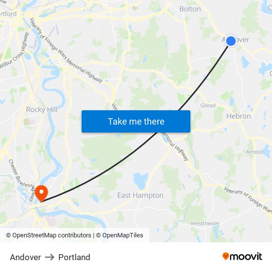 Andover to Portland map