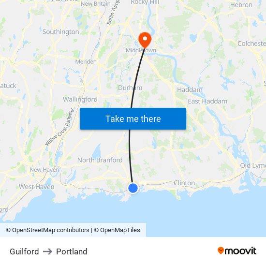 Guilford to Portland map
