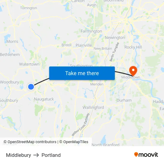 Middlebury to Portland map
