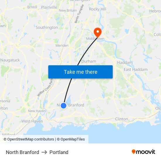 North Branford to Portland map