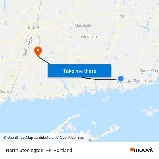 North Stonington to Portland map