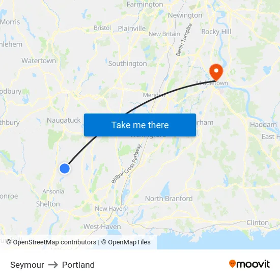 Seymour to Portland map