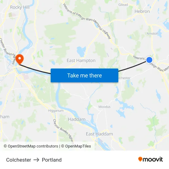 Colchester to Portland map