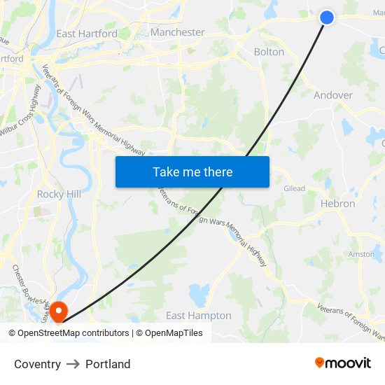 Coventry to Portland map