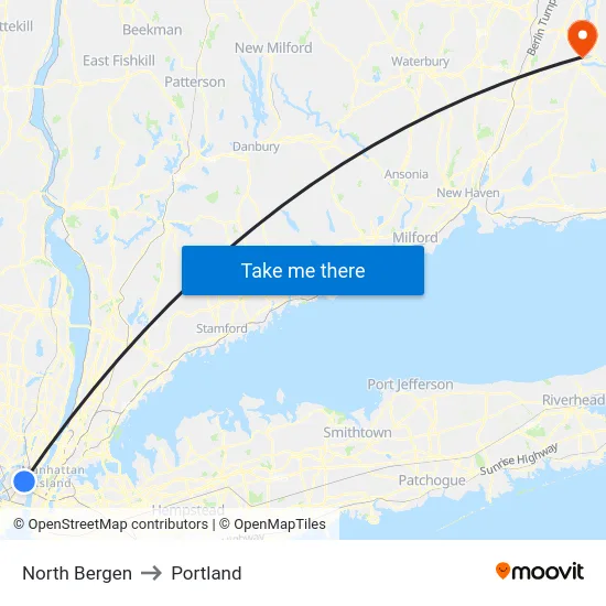 North Bergen to Portland map