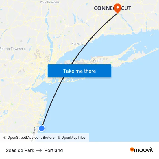 Seaside Park to Portland map