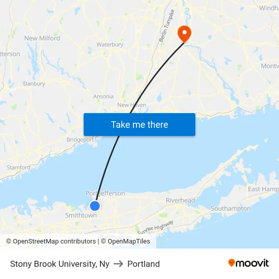 Stony Brook University to Portland map