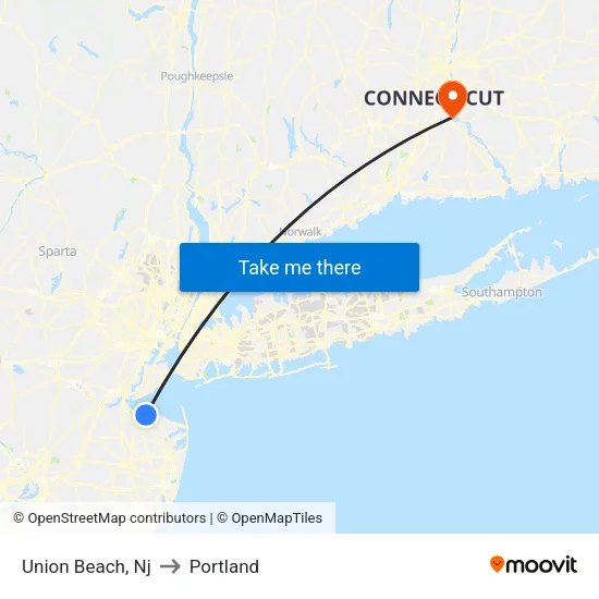 Union Beach to Portland map