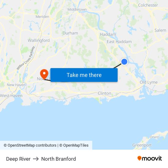 Deep River to North Branford map