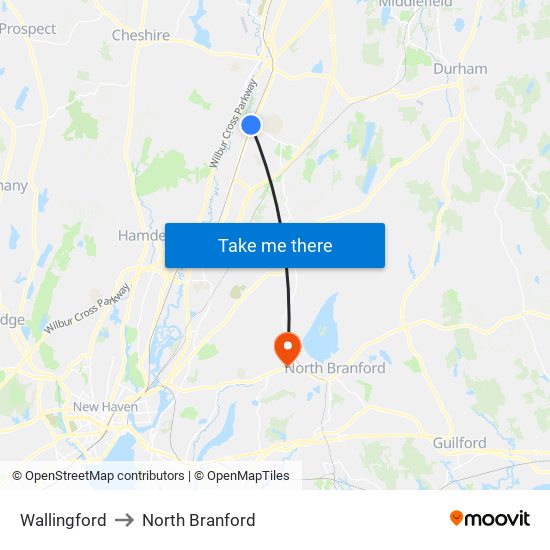 Wallingford to North Branford map