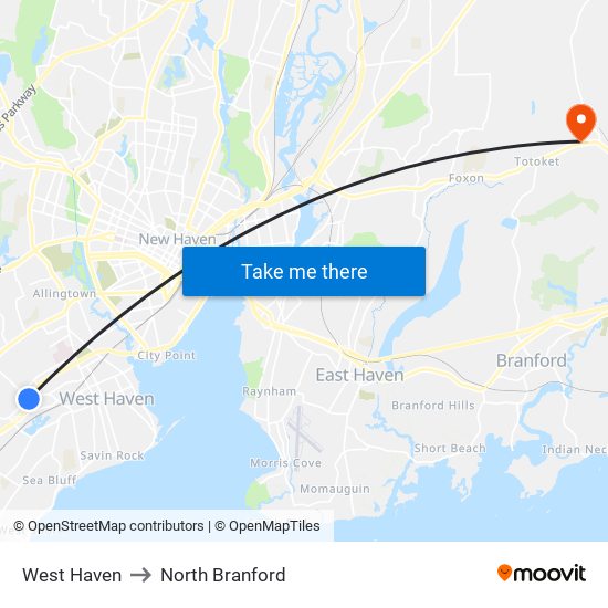 West Haven to North Branford map