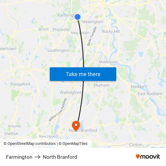 Farmington to North Branford map