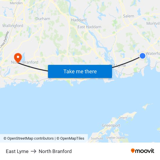 East Lyme to North Branford map