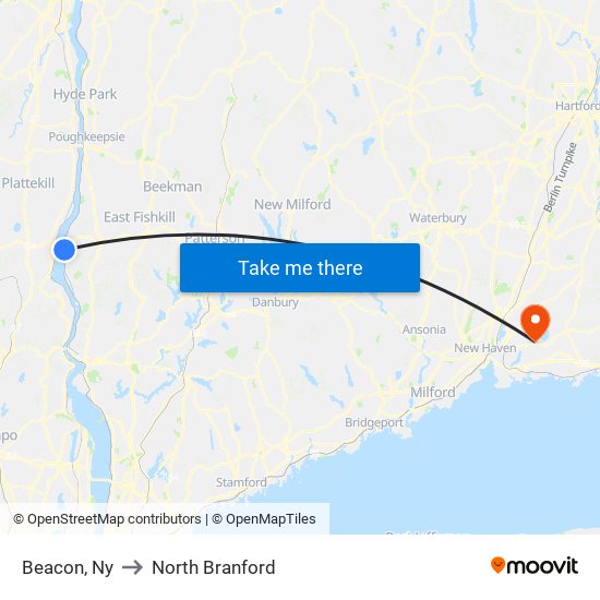 Beacon, Ny to North Branford map