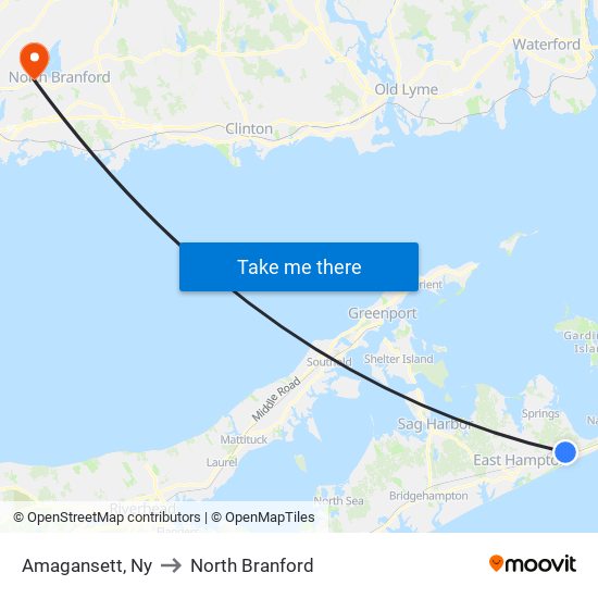 Amagansett, Ny to North Branford map