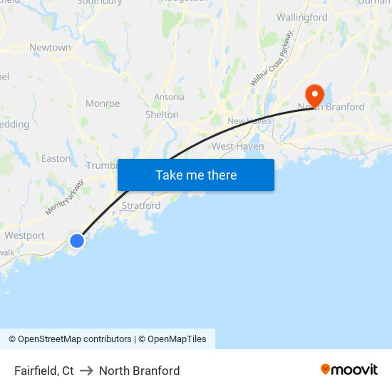 Fairfield, Ct to North Branford map