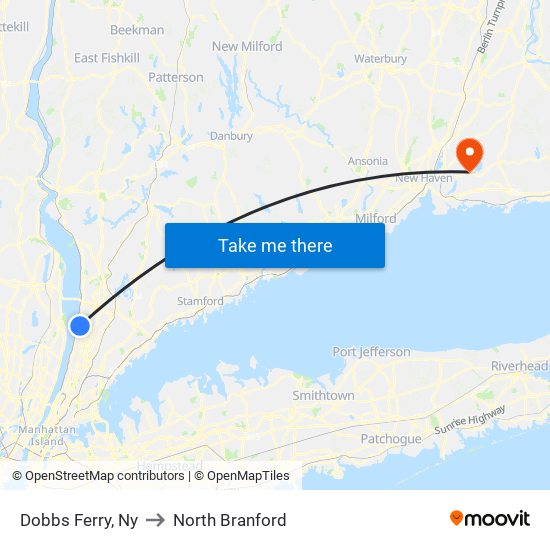 Dobbs Ferry, Ny to North Branford map