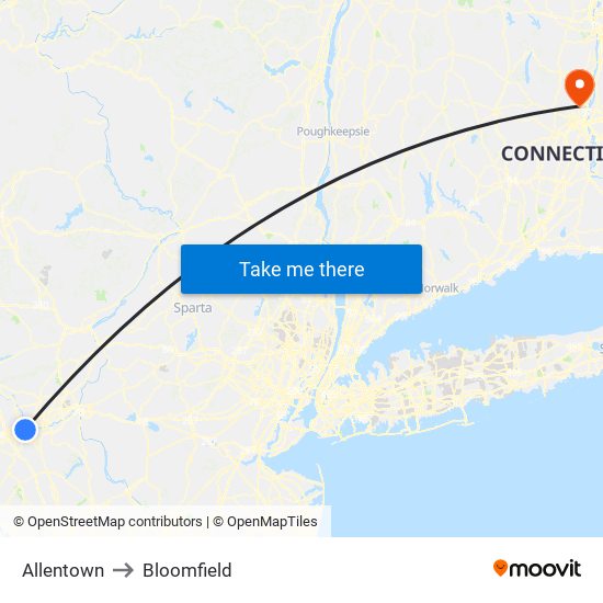 Allentown to Bloomfield map