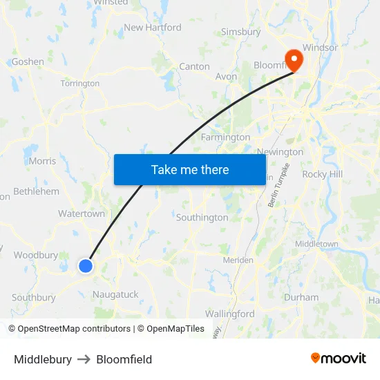 Middlebury to Bloomfield map