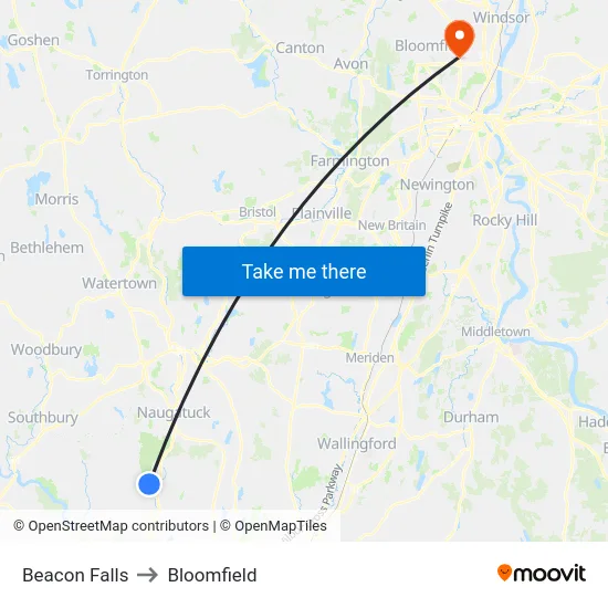Beacon Falls to Bloomfield map