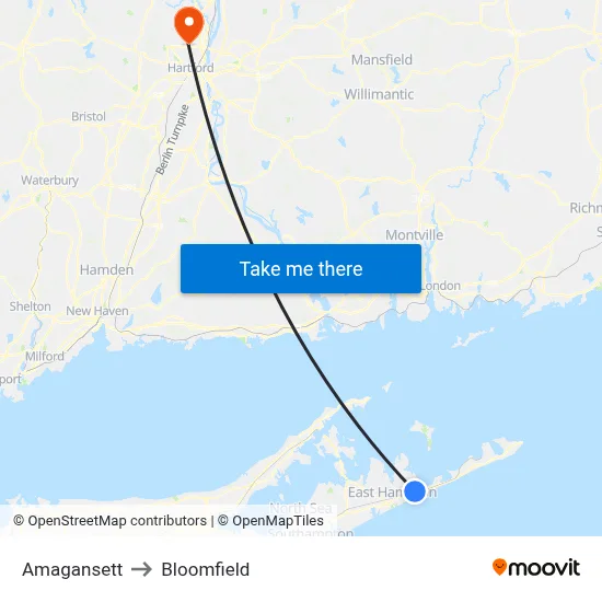 Amagansett to Bloomfield map