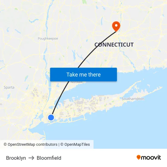 Brooklyn to Bloomfield map