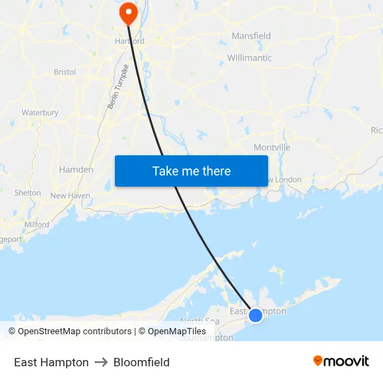 East Hampton to Bloomfield map