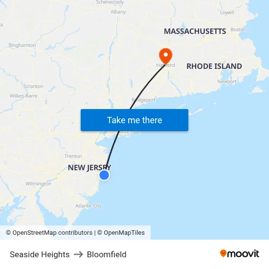 Seaside Heights to Bloomfield map
