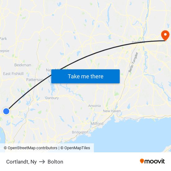 Cortlandt, Ny to Bolton map