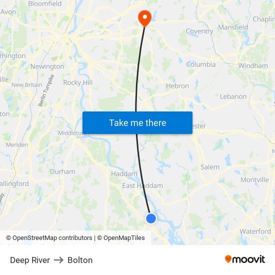 Deep River to Bolton map