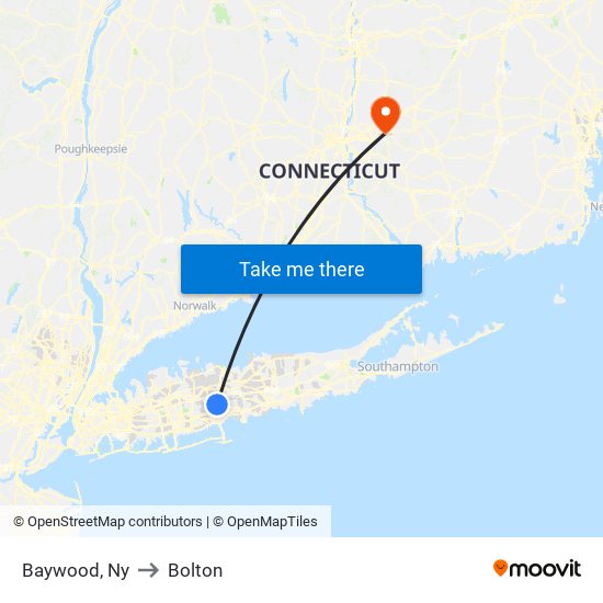 Baywood, Ny to Bolton map