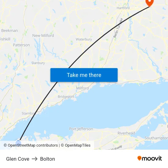 Glen Cove to Bolton map