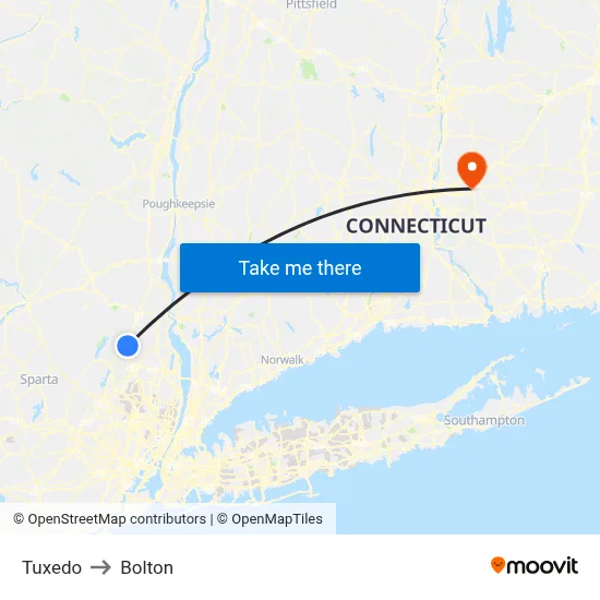 Tuxedo to Bolton map