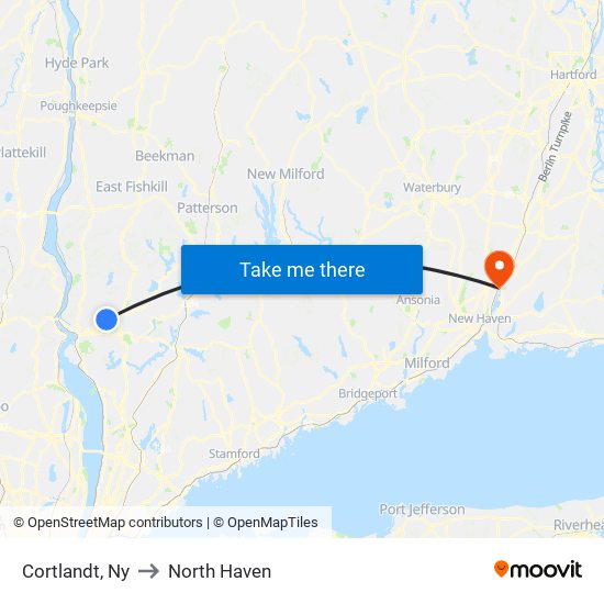 Cortlandt, Ny to North Haven map