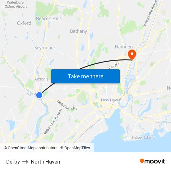 Derby to North Haven map
