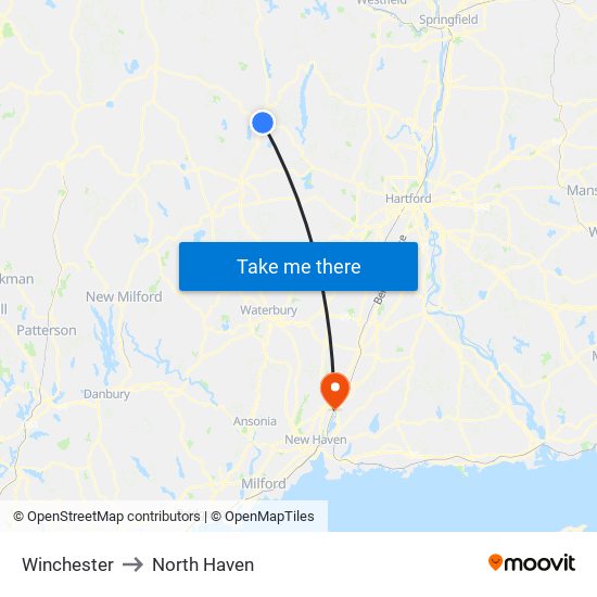 Winchester to North Haven map