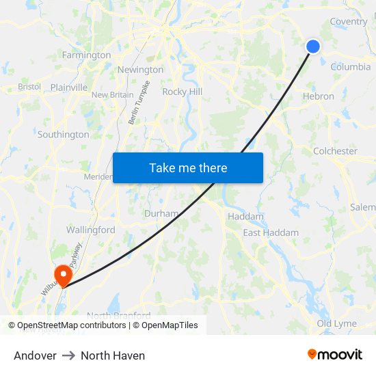 Andover to North Haven map
