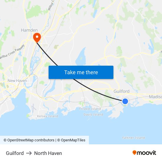 Guilford to North Haven map