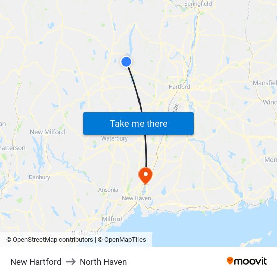 New Hartford to North Haven map