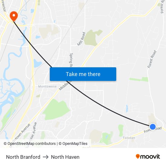 North Branford to North Haven map