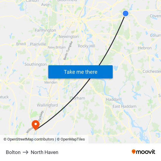 Bolton to North Haven map