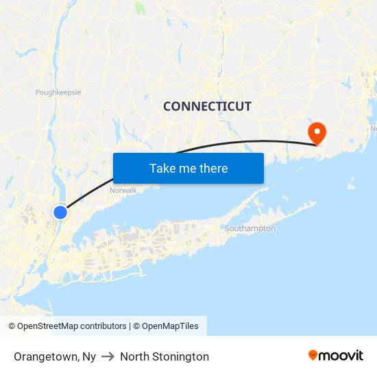 Orangetown, Ny to North Stonington map