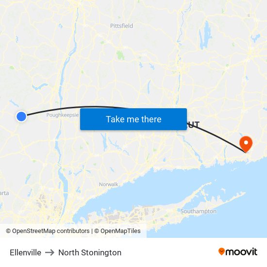 Ellenville to North Stonington map