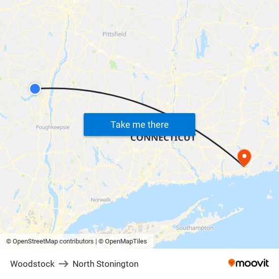 Woodstock to North Stonington map