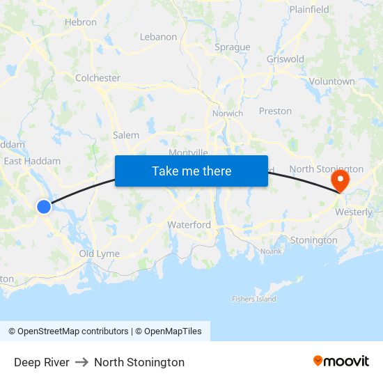 Deep River to North Stonington map