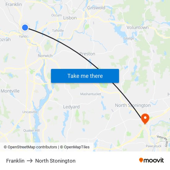 Franklin to North Stonington map