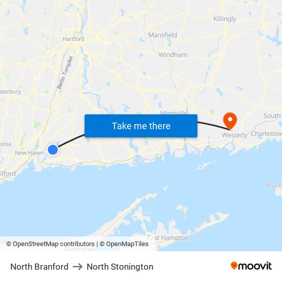 North Branford to North Stonington map