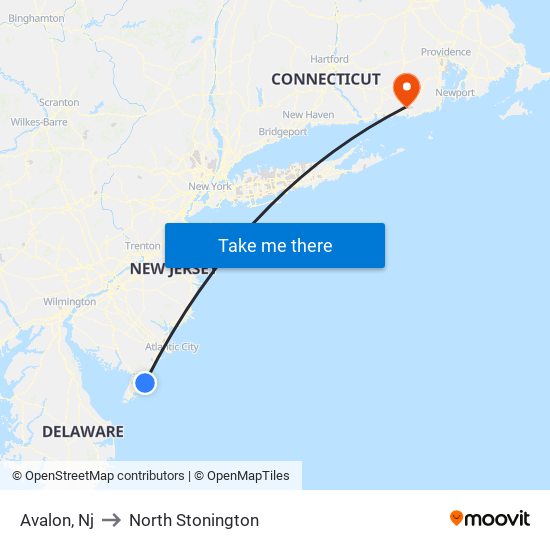 Avalon, Nj to North Stonington map