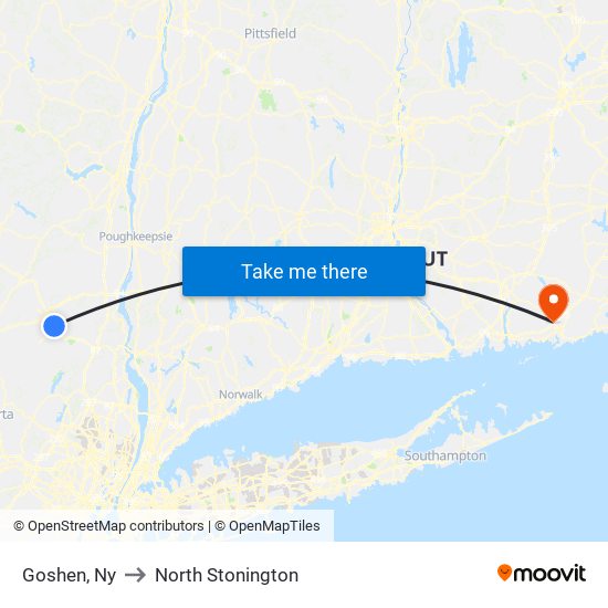 Goshen, Ny to North Stonington map